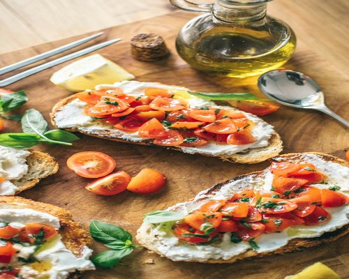 Mediterranean meal with fresh vegetables and olive oil